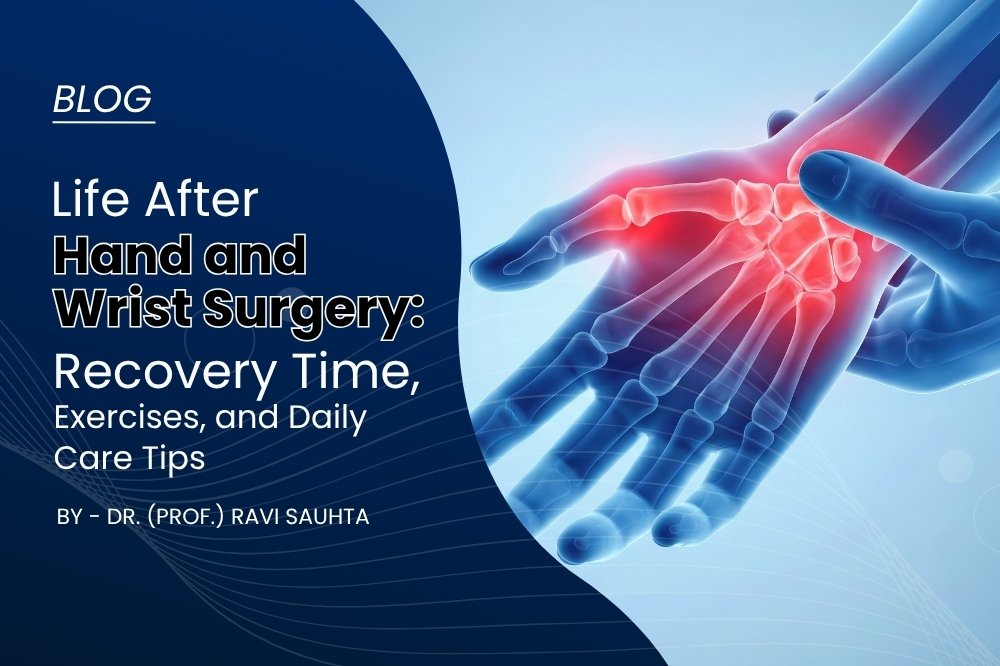 Illustration of hand bones with highlighted pain areas showing recovery after Hand and Wrist Surgery in Gurgaon by Dr. (Prof.) Ravi Sauhta