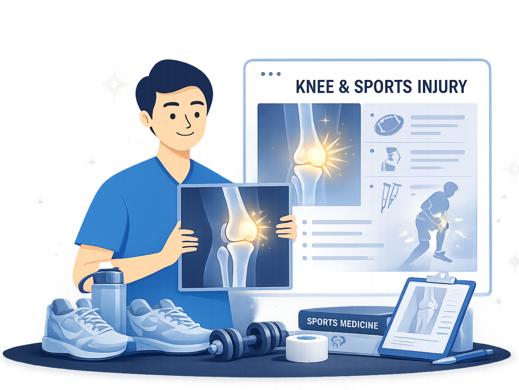 Illustration of knee joint injury and ligament damage treated by KNEE & SPORTS INJURY – Advanced Knee Replacement and Ligament Surgery in Gurgaon by Dr. (Prof.) Ravi Sauhta