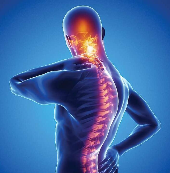 3D illustration of human spine with highlighted cervical and thoracic pain treated by Spine Surgeon in Gurgaon Dr. (Prof.) Ravi Sauhta