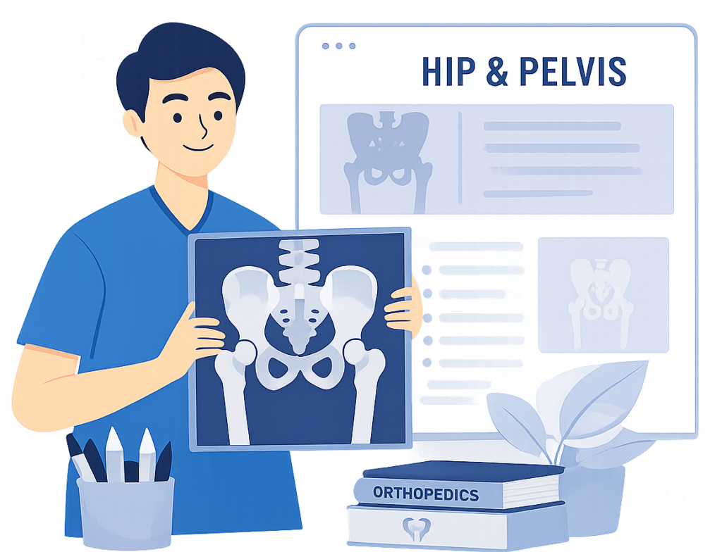 Orthopedic doctor showing hip and pelvis X-ray for Advanced Hip Replacement and Pelvic Surgery in Gurgaon by Dr. (Prof.) Ravi Sauhta