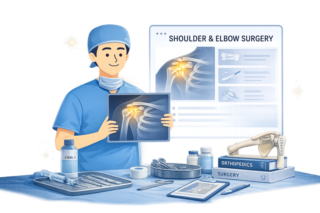 Shoulder joint X-ray with highlighted pain area illustrating focused Shoulder & Elbow Surgery in Gurgaon by Dr. (Prof.) Ravi Sauhta.