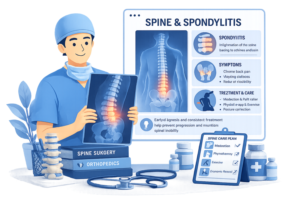 Spine and spondylitis illustration showing lower back inflammation treated by Spine Surgeon in Gurgaon Dr. (Prof.) Ravi Sauhta