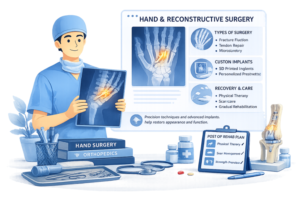 Orthopedic surgeon showing hand X-ray with fracture highlighting Hand Reconstruction Surgery in Gurgaon by Dr. (Prof.) Ravi Sauhta
