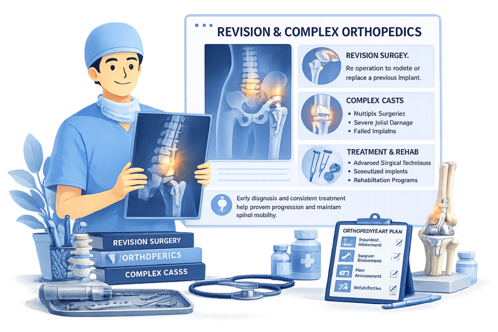 Orthopedic surgeon reviewing spine and hip X-rays for Revision Orthopaedic Surgery in Gurgaon by Dr. (Prof.) Ravi Sauhta