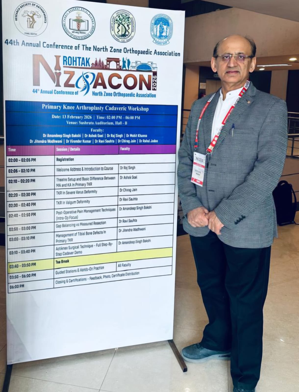 Dr. (Prof.) Ravi Sauhta standing at an orthopedic conference presenting expertise About Dr. Ravi Sauhta in Gurgaon