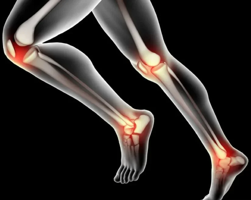 Illustration of lower limb joints with highlighted pain areas representing Diagnosis and Staging of Musculoskeletal Tumors Treatment in Gurgaon by Dr. (Prof.) Ravi Sauhta