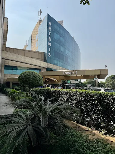 Artemis Hospital Tower-1 building exterior view showcasing artemis hospitals in Gurgaon with modern infrastructure and landscaped surroundings